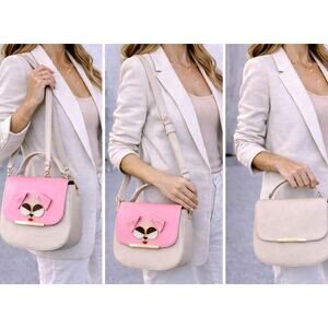 Kate Spade Make It Mine Dog Applique Crossbody Satchel Pink Beige 2 Flaps NWOT